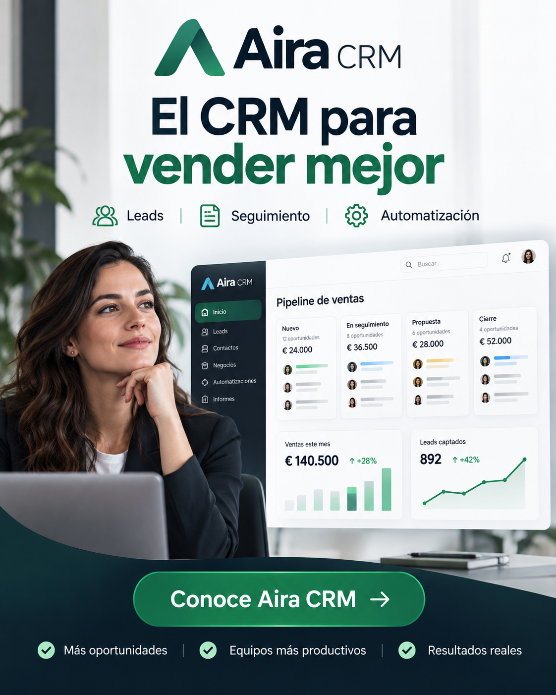 Aira CRM, CRM para gestionar leads, ventas y equipos comerciales