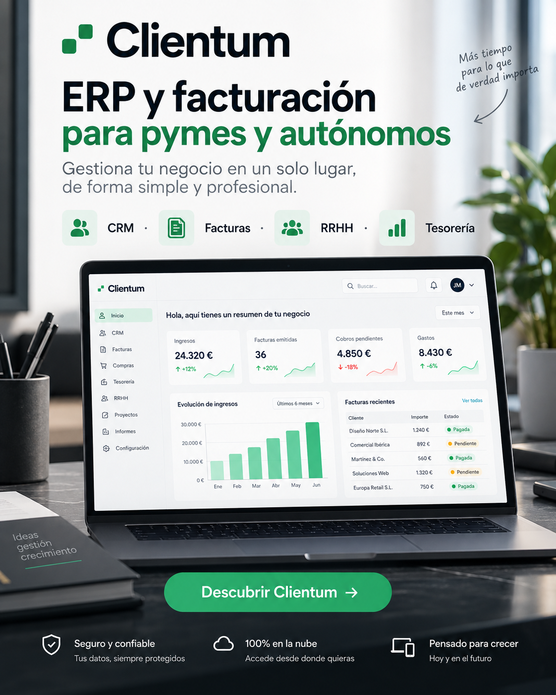 Clientum, ERP y facturación para pymes y autónomos